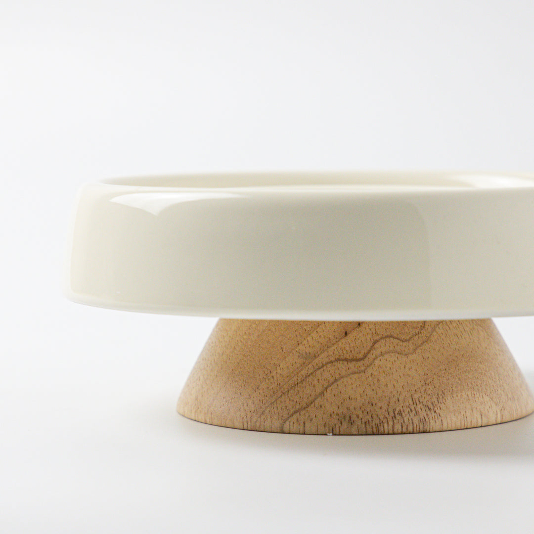 早食い防止 木と陶器のスローフィードフードボウル|アイボリー