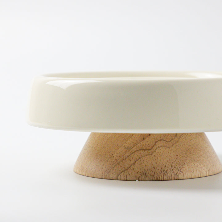 早食い防止 木と陶器のスローフィードフードボウル|アイボリー