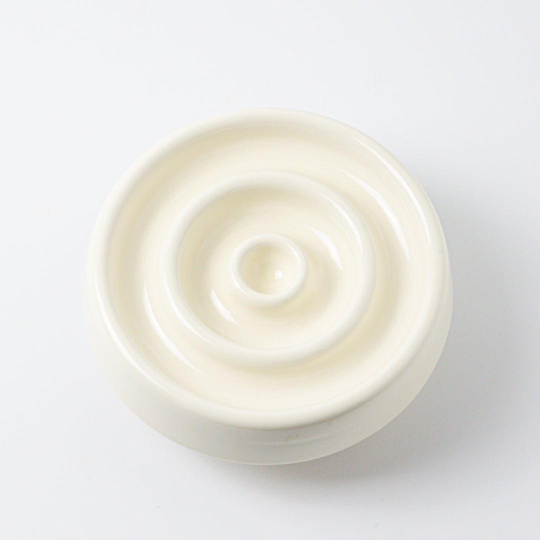 早食い防止 木と陶器のスローフィードフードボウル|アイボリー