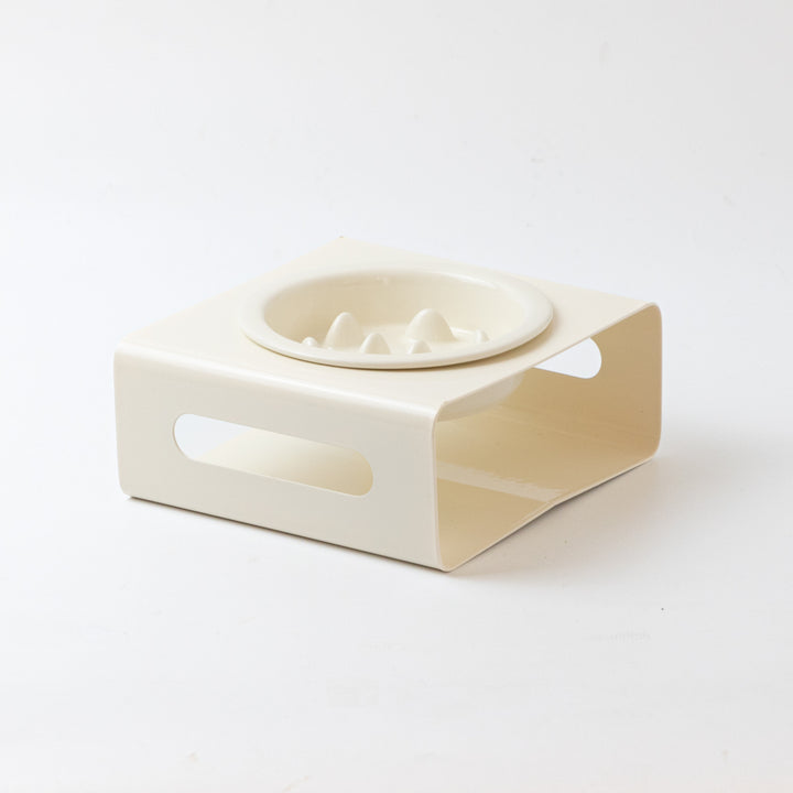 早食い防止 陶器フードボウルとメタルスタンド|アイボリー