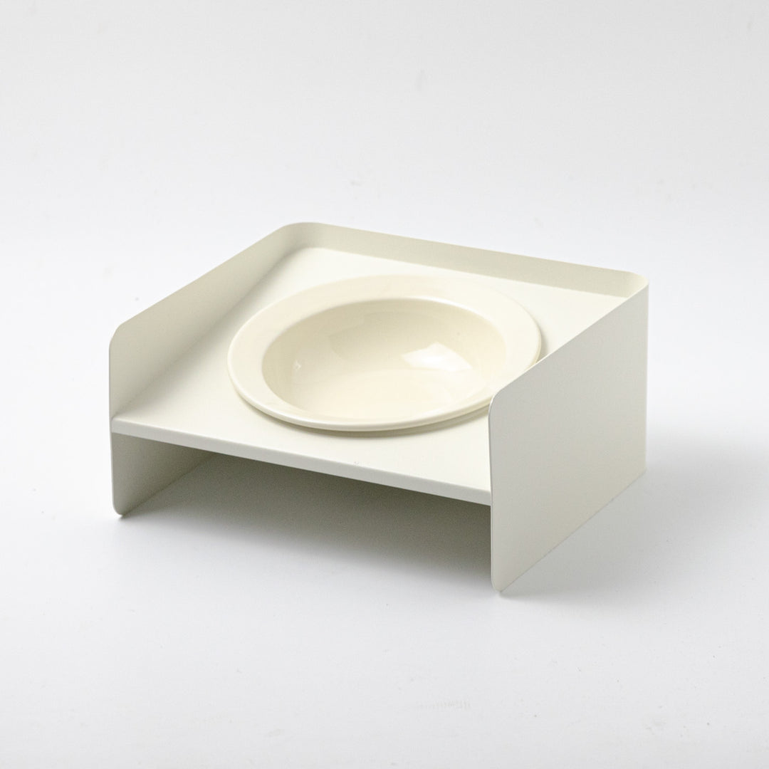 頸椎保護 陶器フードボウルとメタルスタンド|アイボリー