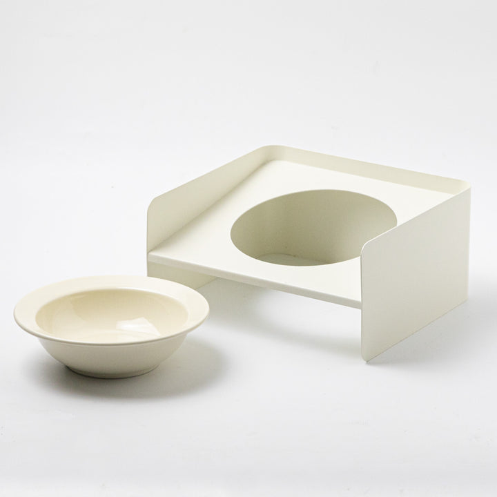 頸椎保護 陶器フードボウルとメタルスタンド|アイボリー