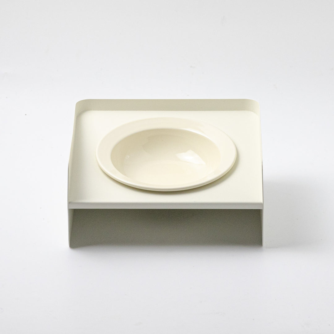 頸椎保護 陶器フードボウルとメタルスタンド|アイボリー