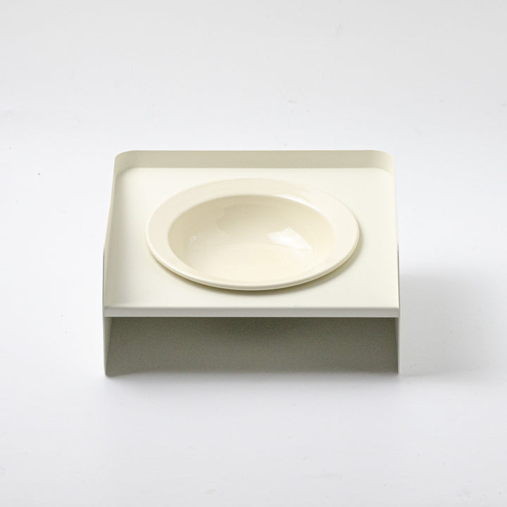 頸椎保護 陶器フードボウルとメタルスタンド|アイボリー