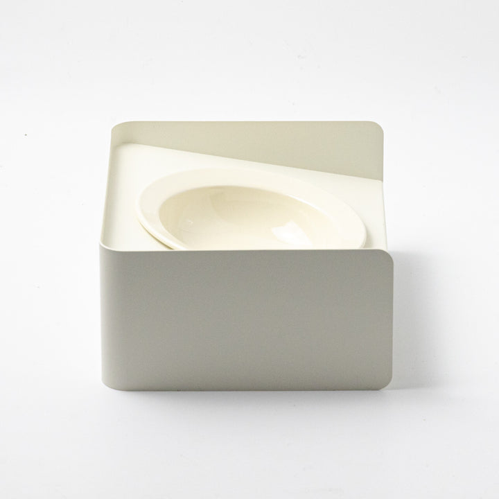 頸椎保護 陶器フードボウルとメタルスタンド|アイボリー