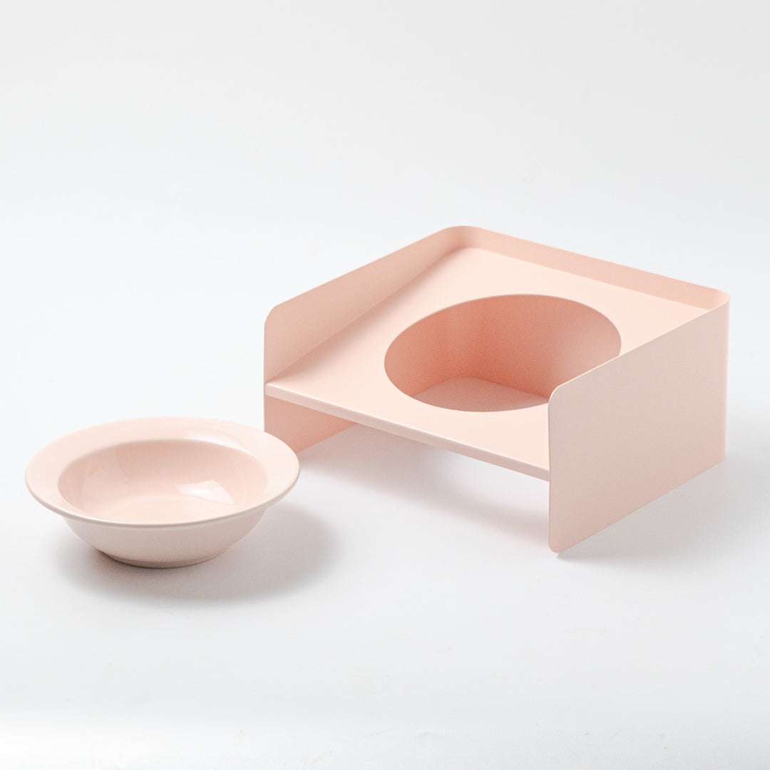 頸椎保護 陶器フードボウルとメタルスタンド|ピンク