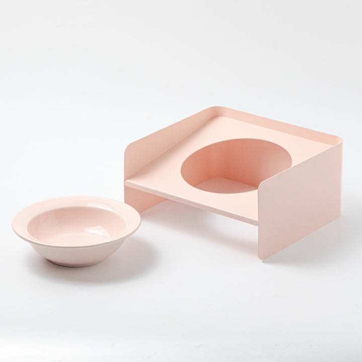 頸椎保護 陶器フードボウルとメタルスタンド|ピンク