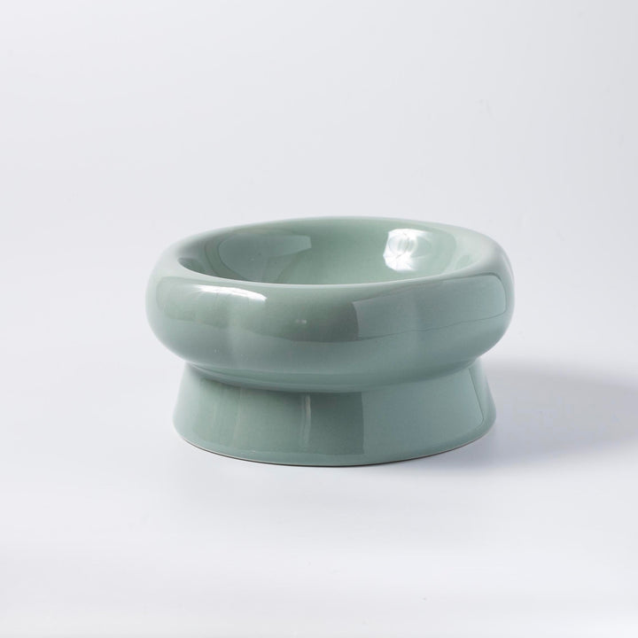 頸椎保護 セラミック フラワーフードボウル ショート 180ml 緑色犬猫用フードボウル1