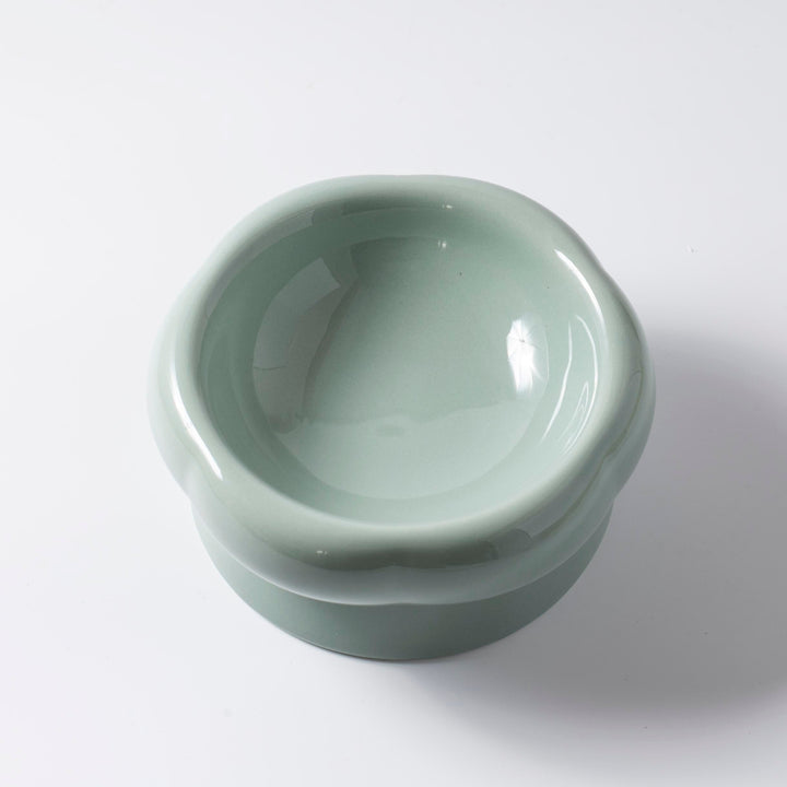 頸椎保護 セラミック フラワーフードボウル ショート 180ml 緑色犬猫用フードボウル3