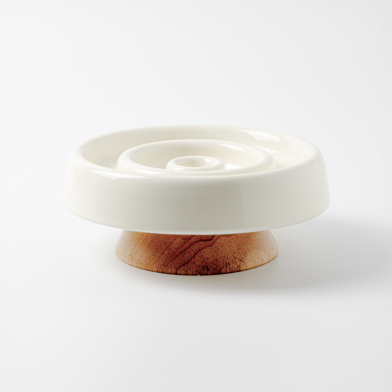 希少！アンティーク　陶器　フードウォーマー 早食い防止 木と陶器のスローフィードフードボウル｜アイボリー – Dr